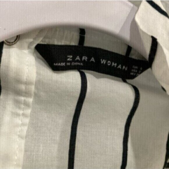 Zara Chic Contemporary Mock Neck Feminine Striped Office Long Sleeve Top - Picture 4 of 6